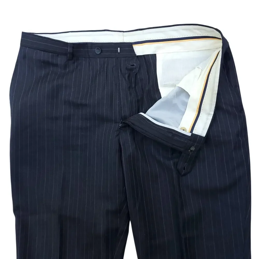 Hart Schaffner Marx 2pc Suit Blue Wool Pinstripe Jacket 48R 53x30.5 Pant 41x27